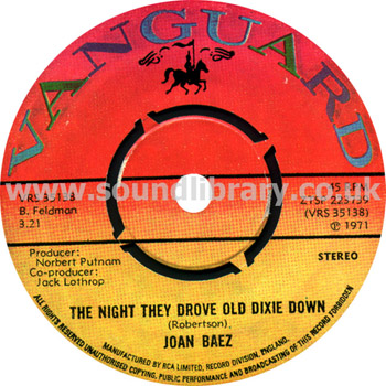 Joan Baez When Time Is Stolen, The Night They Drove Old Dixie Down UK Issue Stereo 7" Side 2 Label Image