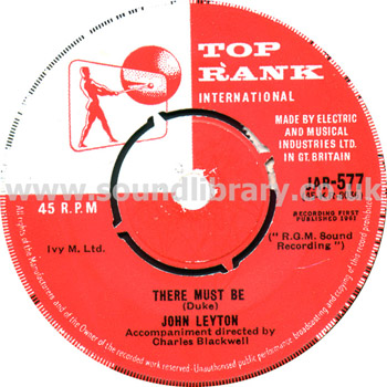 John Leyton Johnny Remember Me, There Must Be UK Issue 7" Top Rank JAR577 Label Image