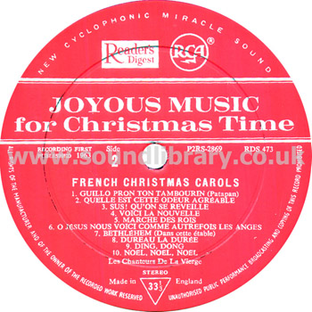 Joyous Music For Christmas Time UK Issue 56 Track 4LP Box Set RDS 470 - RDS 473 Label Image Side 8