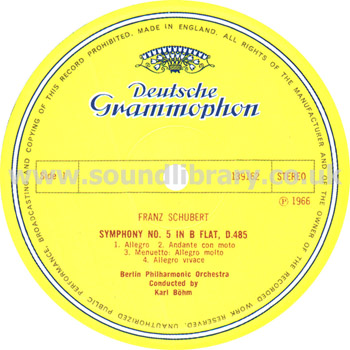 Karl Bohm Schubert Symphony No. 5 & No. 8 UK Stereo LP Deutsche Grammophon 139162 Label Image Side 1