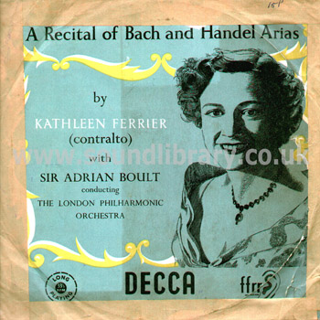 Sir Adrian Boult A Recital Of Bach And Handel Arias UK Issue Mono LP Decca LXT 2757 Front Sleeve Image