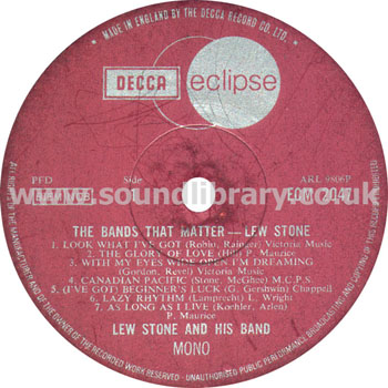 Lew Stone and His Band The Bands That Matter UK Issue Mono LP Decca ECM 2047 Label Image