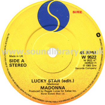 Madonna Lucky Star UK Issue Stereo 7" Sire W 9522 Label Image Side 1