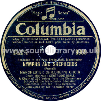 Manchester Children's Choir Nymphs And Shepherds  UK Issue 12" 78rpm Label Image Side 1