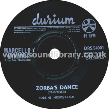 Marcello Minerbi E La Sua Orchestra Zorba's Dance UK Issue Spindle Centre 7" Label Image