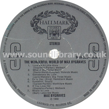 Max Bygraves The Wonderful World of... UK Issue 13 Track Stereo LP Hallmark HMA 256 Label Image Side 1