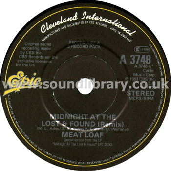 Meat Loaf Midnight At The Lost And Found UK Issue Limited Edition 7" Epic A 3748 Label Image Side 1