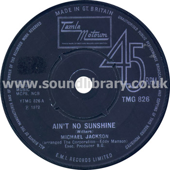 Michael Jackson Ain't No Sunshine UK Issue 7" Tamla Motown TMG826 Label Image