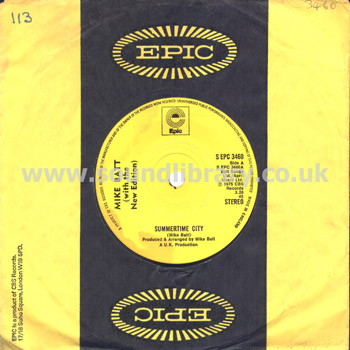 Mike Batt (With The New Edition) Summertime City UK Issue Stereo 7" Epic S EPC 3460 Company Sleeve & Label Image