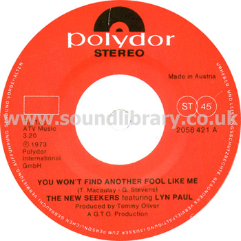 The New Seekers You Won't Find Another Fool Like Me Austria Stereo 7" Polydor 2058421 Label Image