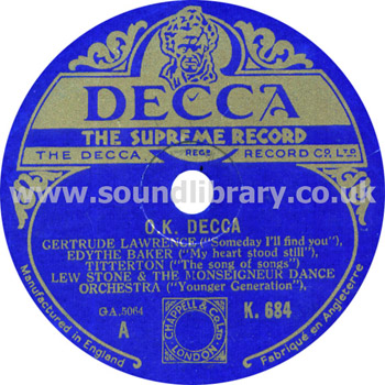 O.K. Decca Gertrude Lawrence UK Issue 12" 78rpm Decca K. 684 Label Image