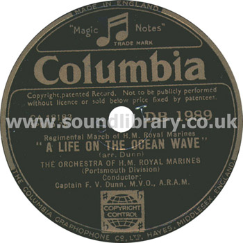 H.M. Royal Marines A Life On The Ocean Wave UK Issue 10" 78rpm Columbia DB 1989 Label Image