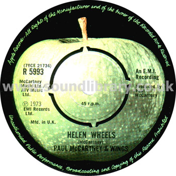 Paul McCartney & Wings Helen Wheels UK Issue 7" Apple R5993 Label Image Side 1