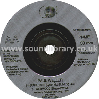 Paul Weller (Portishead with Adrian Utley) Sunflower UK Issue 7" Go Discs PNME 1 Label Image