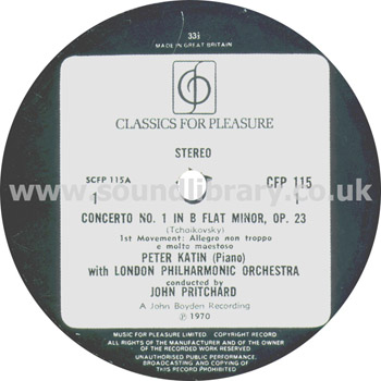 Peter Katin Tchaikovsky Concerto No. 1 In B Flat Minor UK Issue Stereo LP CFP 115 Label Image