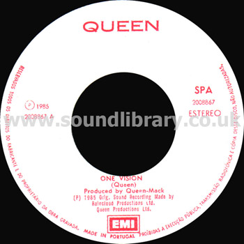 Queen One Vision Portugal Issue 7" Label Image
