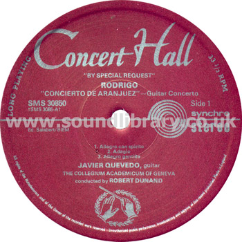 Javier Quevedo Rodrigo Peter Katin Rachmaninov Stereo LP Concert Hall SMS 30850 Label Image Side 1