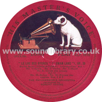 Robert Irving The Philharmonia Orchestra Le Lac Des Cygnes UK Mono LP HMV CLP 1018 Label Image