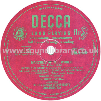 Robert Stolz Marches Of The World UK Issue 10" Decca LM 4526 Label Image