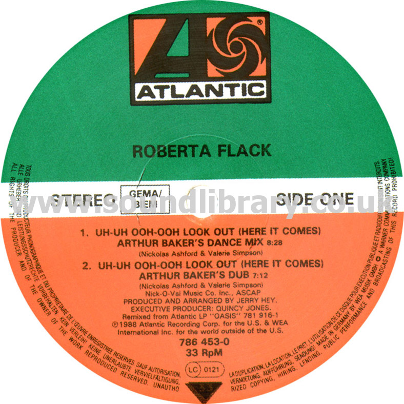 Roberta Flack Uh Uh Ooh Ooh Look Out Germany Stereo 12" Atlantic 786 453-0 Label Image