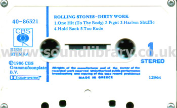 The Rolling Stones Dirty Work Greece Issue Stereo MC CBS 40-86321 Cassette Image Side A