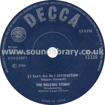The Rolling Stones (I Can't Get No) Satisfaction India Issue 7" Decca 45-F.12220 Label Image Side 1