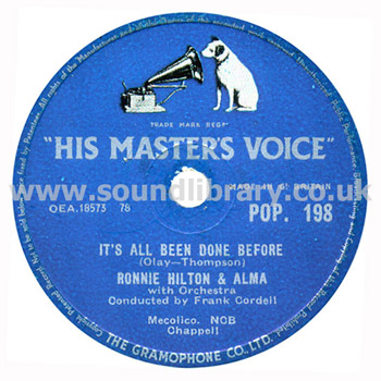 Ronnie Hilton No Other Love UK Issue 10" 78 RPM HMV POP. 198 Label Image