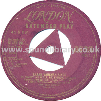 Sarah Vaughan Sings UK Issue Triangular Centre 7" EP London REU.1065 Label Image Side 1