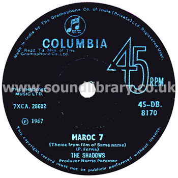 The Shadows Maroc 7 India Issue 7" Columbia 45-DB. 8170 Label Image