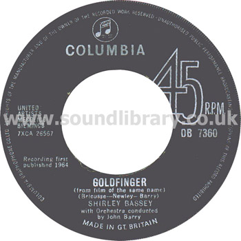 Goldfinger James Bond UK Issue 7" Columbia DB 7360 Label Image Side 1
