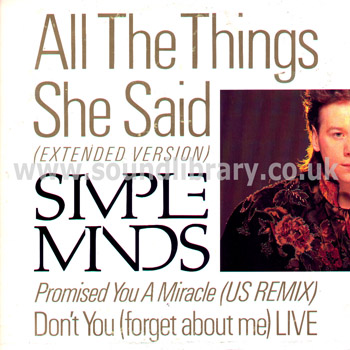Simple Minds All The Things She Said UK Issue 12" Virgin VS860/12 Front Sleeve Image