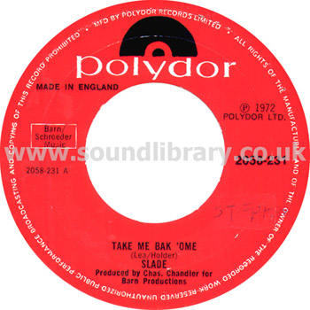 Barn Music Ltd. Take Me Bak 'Ome UK Issue 7" Label Image Side 1