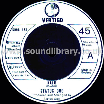 Status Quo Rain UK Issue 7" Vertigo 6059 133 Label Image Side 1