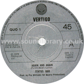 Status Quo Again And Again UK Issue 7" QUO 1 Label Image