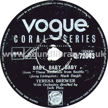 Teresa Brewer Let Me Go, Lover UK Issue 10" 78rpm Vogue Q.72043 Label Image