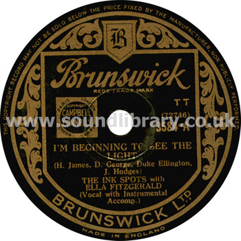 The Ink Spots I'm Beginning To See The Light UK 10" 78rpm Brunswick 03584 Label Image