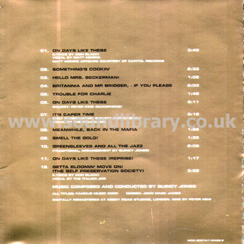 The Italian Job Original Soundtrack Quincy Jones EU Issue CD MCA MCD 60074 Front Inlay Image Rear