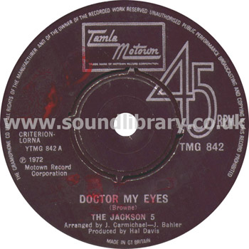 The Jackson 5 Doctor My Eyes UK Issue 7" Tamla Motown TMG842 Label Image Side 1