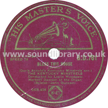The Kentucky Minstrels Bless This House UK Issue 10" 78 RPM Label Image