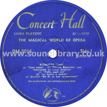 The Magical World of Opera Verdi Rigoletto, Il Trovatore Concert Hall LP OM-5016 Label Image Side 1