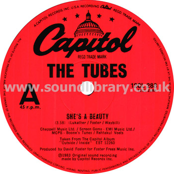 The Tubes She's A Beauty UK  12" Label Image
