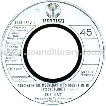Thin Lizzy Dancing In The Moonlight UK Issue 7" Vertigo 6059 177 Label Image Side 1