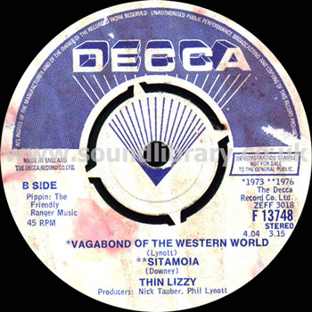 Thin Lizzy Whisky In The Jar UK Issue Demonstration Disc 7" Decca F 13748 Label Image Side 2