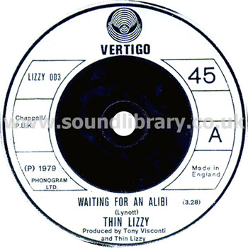 Thin Lizzy Waiting For An Alibi UK Issue 7" Vertigo LIZZY 003 Label Image Side 1