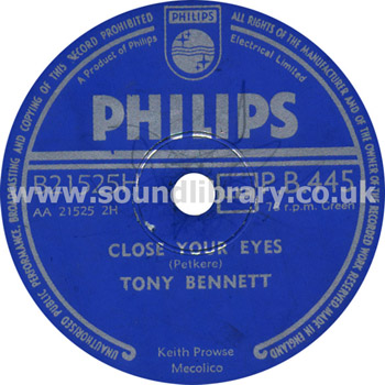 Tony Bennett Close Your Eyes UK Issue 10" 78rpm Philips PB445 Label Image