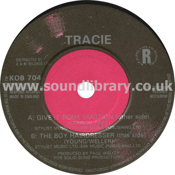Tracie Give It Some Emotion UK Issue 7" Respond Records KOB 704 Label Image