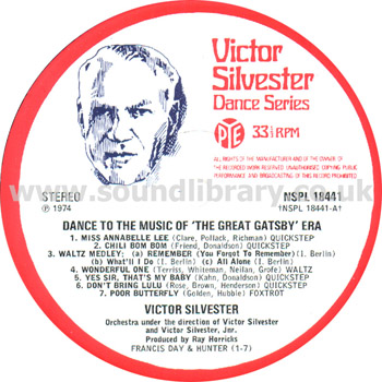 Victor Silvester Dance To The Music of The Great Gatsby Era UK LP Pye NSPL 18441 Label Image Side 1