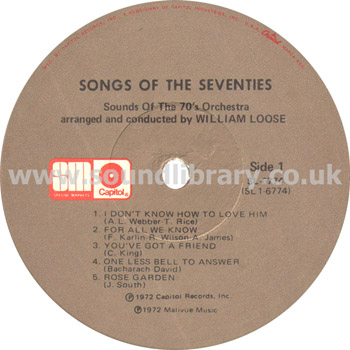 William Loose Songs of The Seventies USA Issue LP Capitol Special Markets SL-6774 Label Image Side 1