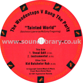The Woodentops V Bang The Party Tainted Word UK Issue 12" Hyperactive HYPER 1 Label Image